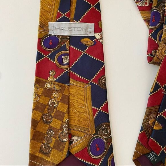 Vintage Halston Gaming Chess Poker Silk Tie - Picture 3 of 4